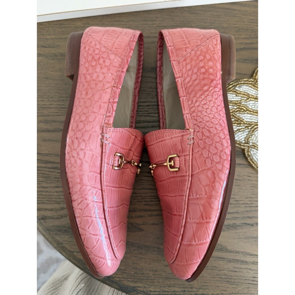 Sam Edelman Pink Patent Croc Loafers Size 6.5 Horsebit Preppy Slip On Flats - Picture 10 of 12